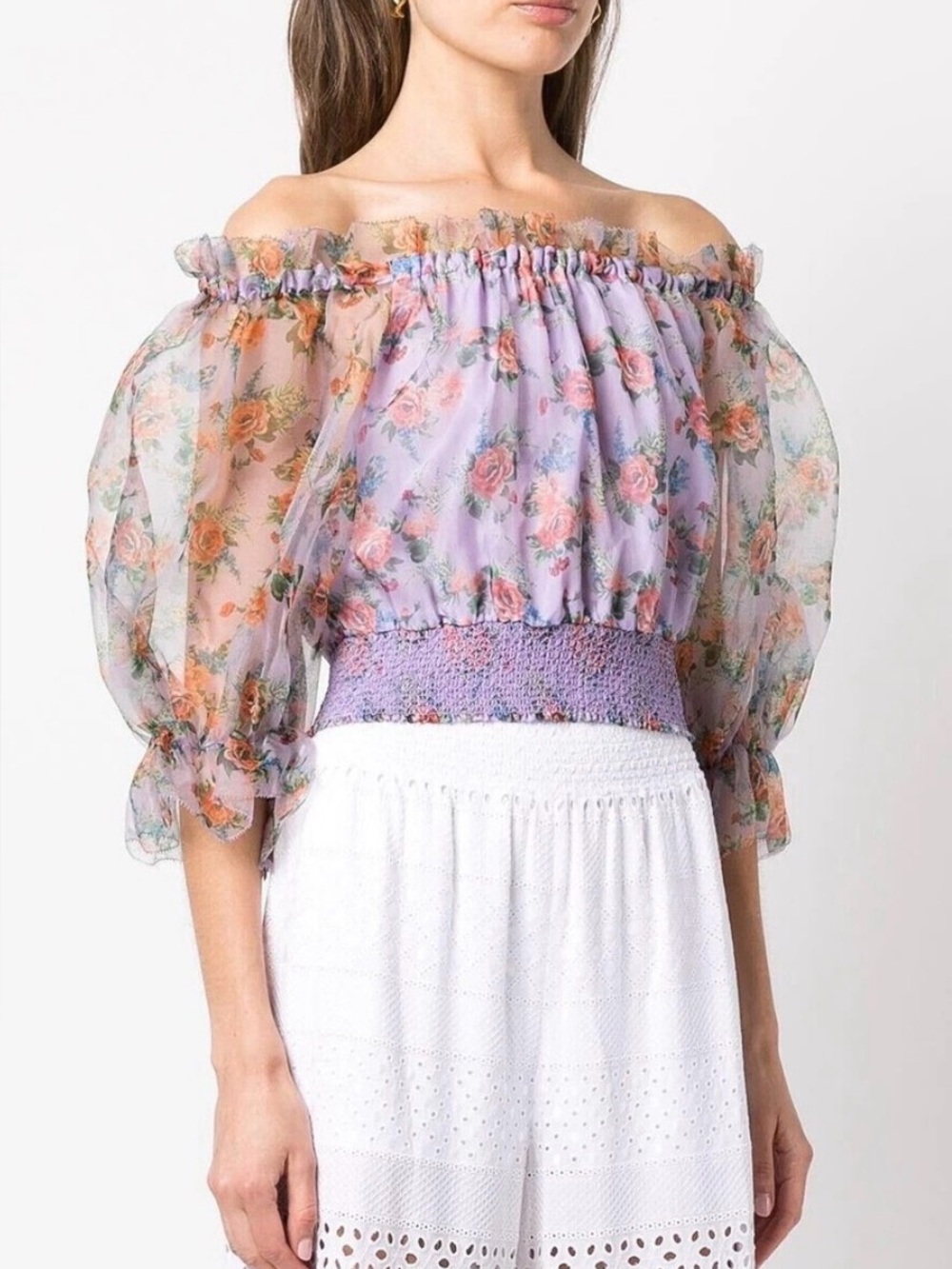 Alice + Olivia Caprina Off-Shoulder Crop Top, size medium